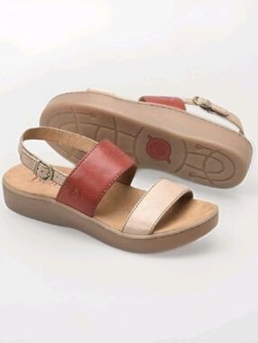 Born Oconee Slingback Sandals Beige/Red Strappy Leather Women's Sz 8 EUC